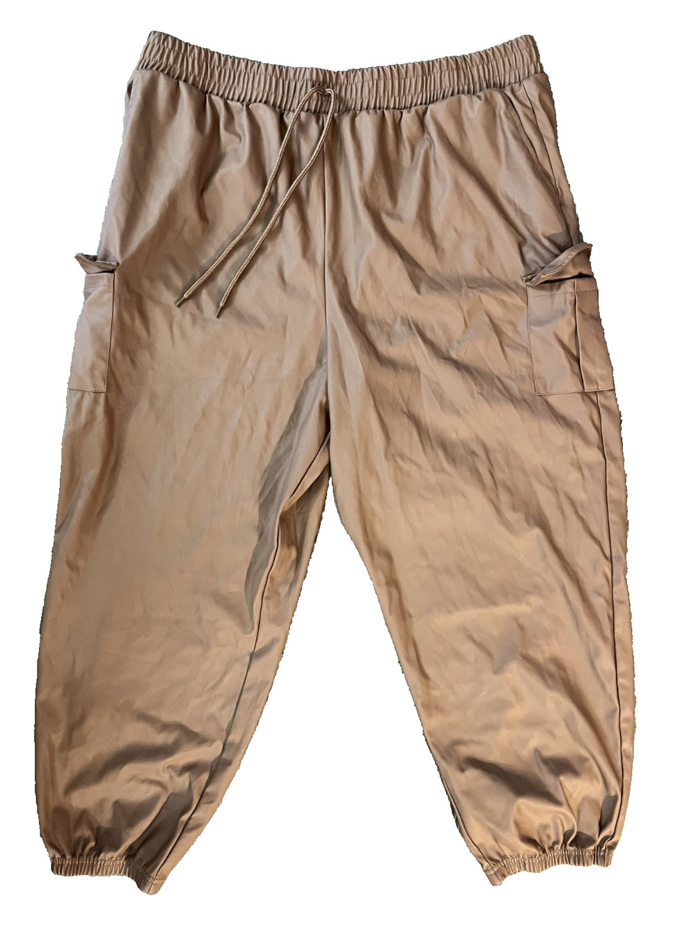 Women's Riley & James Size 3X Faux Leather Brown Parachute Pants Pockets